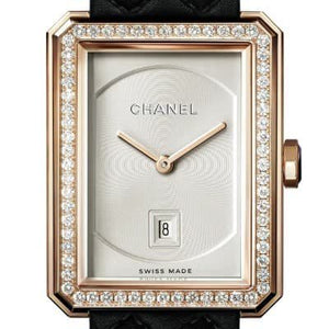 Chanel Boy-Friend M Quilted Pattern Diamond Bezel Beige Gold H6591 - Luce Jewelry