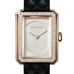 Chanel Boy-Friend S Quilted Pattern Diamond Bezel Beige Gold H6590 - Luce Jewelry