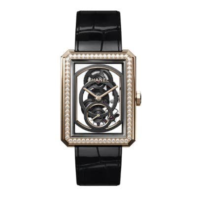 Chanel Boy-Friend Skeleton L Beige Gold Diamond Bezel H6595 - Luce Jewelry