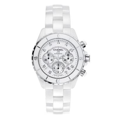 Chanel J12 White Ceramic 41mm Chronograph Diamond Index H2009 - Luce Jewelry