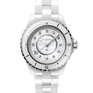 Chanel J12 White Ceramic Diamond Index Mother-Of-Pearl Dial 33mm H5704 - Luce Jewelry