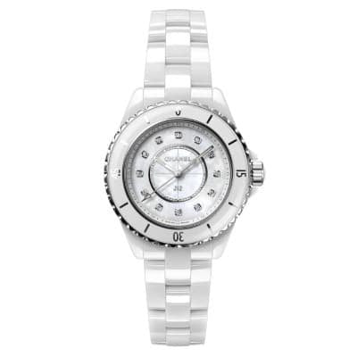 Chanel J12 White Ceramic Diamond Index Mother-Of-Pearl Dial 33mm H5704 - Luce Jewelry