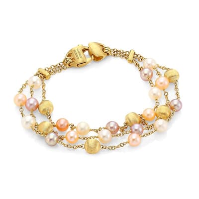 Marco Bicego Africa 18K Yellow Gold and Pearl Three Strand Bracelet - Luce Jewelry