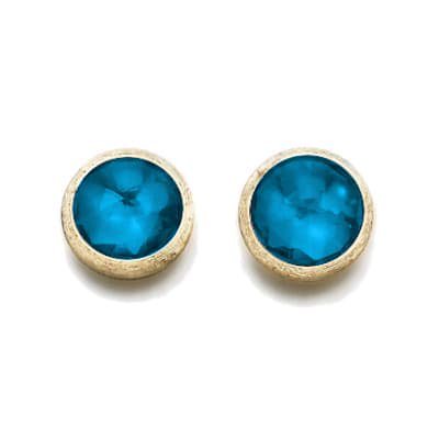 Marco Bicego Jaipur Color 18K Yellow Gold Gemstone Stud Earrings London Blue Topaz - Luce Jewelry