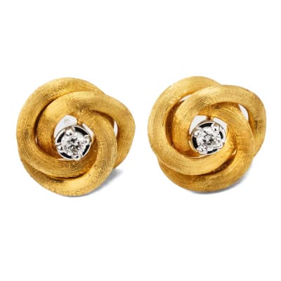 Marco Bicego Jaipur Gold 18K Yellow Gold Floral Studs With Diamonds - Luce Jewelry