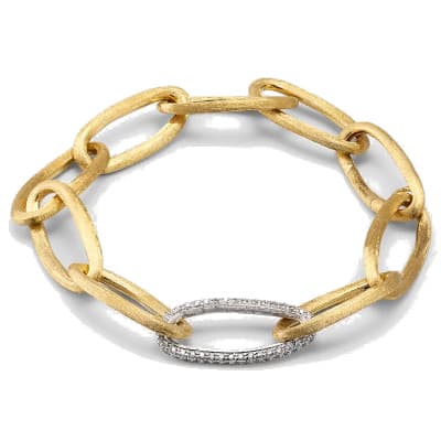 Marco Bicego Jaipur Gold 18K Yellow Gold Oval Link Bracelet With Pavé Diamonds - Luce Jewelry