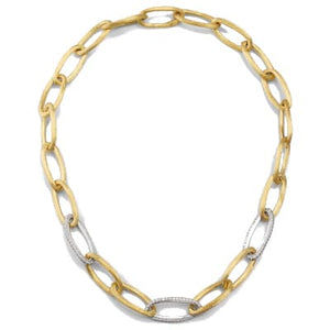 Marco Bicego Jaipur Gold 18K Yellow Gold Oval Link Necklace With Pavé Diamond Links - Luce Jewelry