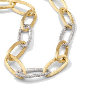 Marco Bicego Jaipur Gold 18K Yellow Gold Oval Link Necklace With Pavé Diamond Links - Luce Jewelry