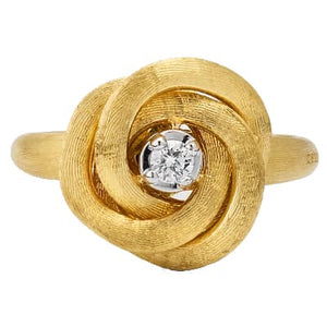 Marco Bicego Jaipur Gold 18K Yellow Gold Stackable Floral Ring With Diamond Center - Luce Jewelry