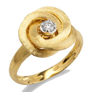 Marco Bicego Jaipur Gold 18K Yellow Gold Stackable Floral Ring With Diamond Center - Luce Jewelry