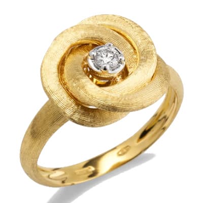 Marco Bicego Jaipur Gold 18K Yellow Gold Stackable Floral Ring With Diamond Center - Luce Jewelry