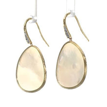 Load image into Gallery viewer, Marco Bicego Lunaria 18K Yellow Gold White Mother of Pearl with Diamond Pave French Wire Earrings - Luce Jewelry
