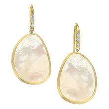 Load image into Gallery viewer, Marco Bicego Lunaria 18K Yellow Gold White Mother of Pearl with Diamond Pave French Wire Earrings - Luce Jewelry
