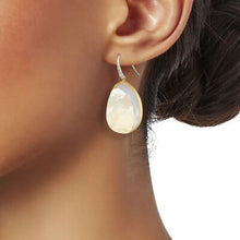 Load image into Gallery viewer, Marco Bicego Lunaria 18K Yellow Gold White Mother of Pearl with Diamond Pave French Wire Earrings - Luce Jewelry
