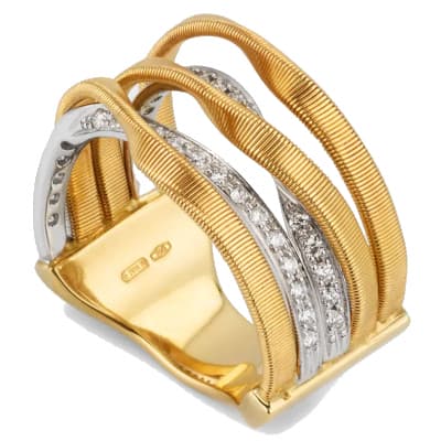 Marco Bicego Marrakech 18K Yellow Gold 5-Band Coil Ring With Diamonds - Luce Jewelry