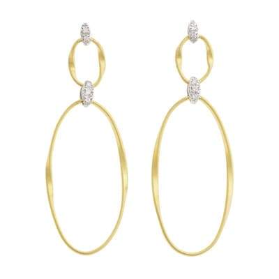Marco Bicego Marrakech Onde 18K Yellow Gold and Diamond Flat Link Double Drop Earrings - Luce Jewelry