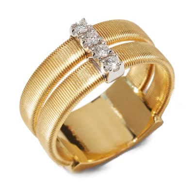 Marco Bicego Masai 18K Yellow Gold 2-Strand Coil Ring With Diamonds - Luce Jewelry