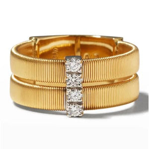 Marco Bicego Masai 18K Yellow Gold 2-Strand Coil Ring With Diamonds - Luce Jewelry