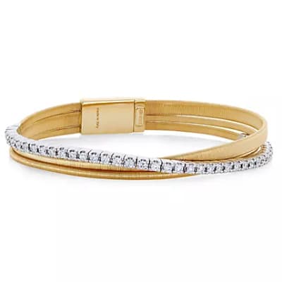 Marco Bicego Masai 18K Yellow Gold 3-Strand Coil Bracelet With Diamonds - Luce Jewelry