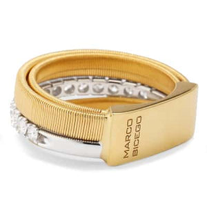 Marco Bicego Masai 18K Yellow Gold 4-Strand Coil Ring With Diamond Pavé Band - Luce Jewelry