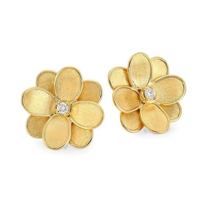 Marco Bicego Petali 18K Yellow Gold and Diamond Flower Stud Earrings - Luce Jewelry