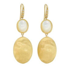 Load image into Gallery viewer, Marco Bicego Siviglia 18K Yellow Gold and Mother of Pearl Two Drop Hook Earrings with Diamond Accent - Luce Jewelry
