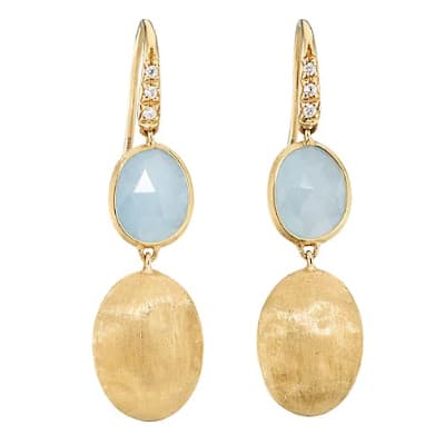 Marco Bicego Siviglia 18K Yellow Gold Aquamarine Earrings with Diamond Hook - Luce Jewelry