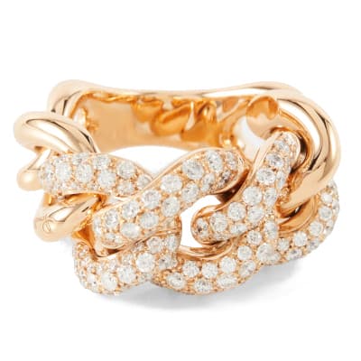 Pomellato Catene Gourmette Link Rose Gold Ring With Diamonds - Luce Jewelry