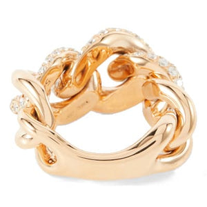 Pomellato Catene Gourmette Link Rose Gold Ring With Diamonds - Luce Jewelry