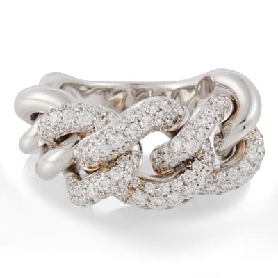 Pomellato Catene Gourmette Link White Gold Ring With Diamonds - Luce Jewelry