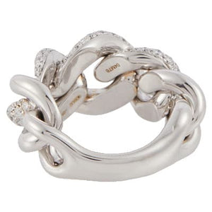 Pomellato Catene Gourmette Link White Gold Ring With Diamonds - Luce Jewelry