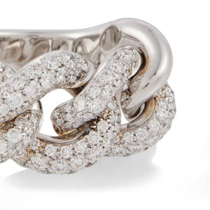 Pomellato Catene Gourmette Link White Gold Ring With Diamonds - Luce Jewelry