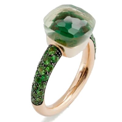 Pomellato Nudo Classic Ring London Prasiolite & Malachite With Tsavorites Pave - Luce Jewelry