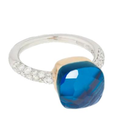 Pomellato Nudo Deep Blue Classic Ring London Blue Topaz & Turquoise Diamond - Luce Jewelry