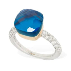 Pomellato Nudo Deep Blue Classic Ring London Blue Topaz & Turquoise Diamond - Luce Jewelry