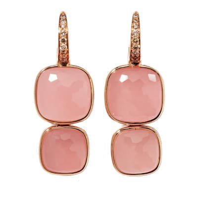 Pomellato Nudo Double Stones Drop Earrings Rose Quartz & Chalcedony Brown Diamond - Luce Jewelry