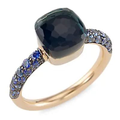 Pomellato Nudo Petit Ring London Blue Topaz & Lapis with Blue Sapphires Pave - Luce Jewelry