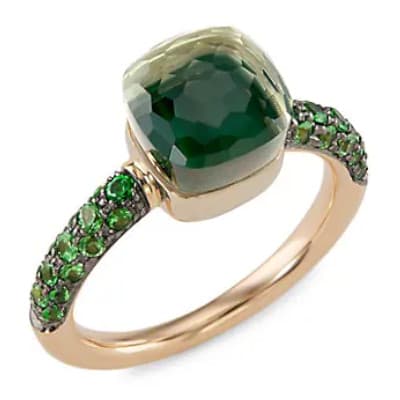 Pomellato Nudo Petit Ring London Prasiolite & Malachite With Tsavorites Pave - Luce Jewelry